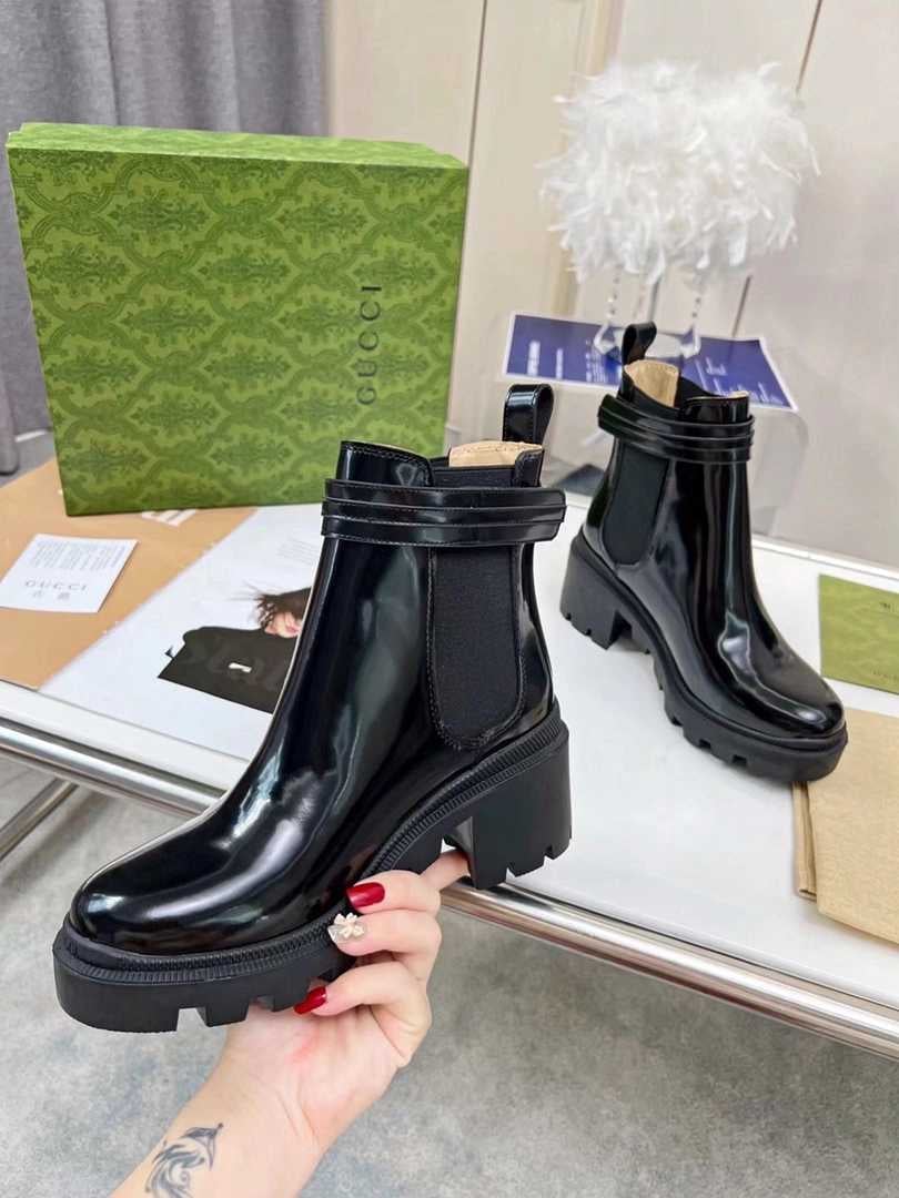 Gucci Mid Heel Boot With Logo Black? 734909 Aabk6 1000 view 6