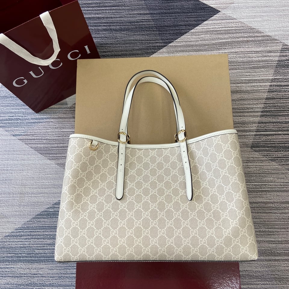 Gucci GG Emblem Large Tote Bag Beige And White Fabric 815213 38cm/15in view 8