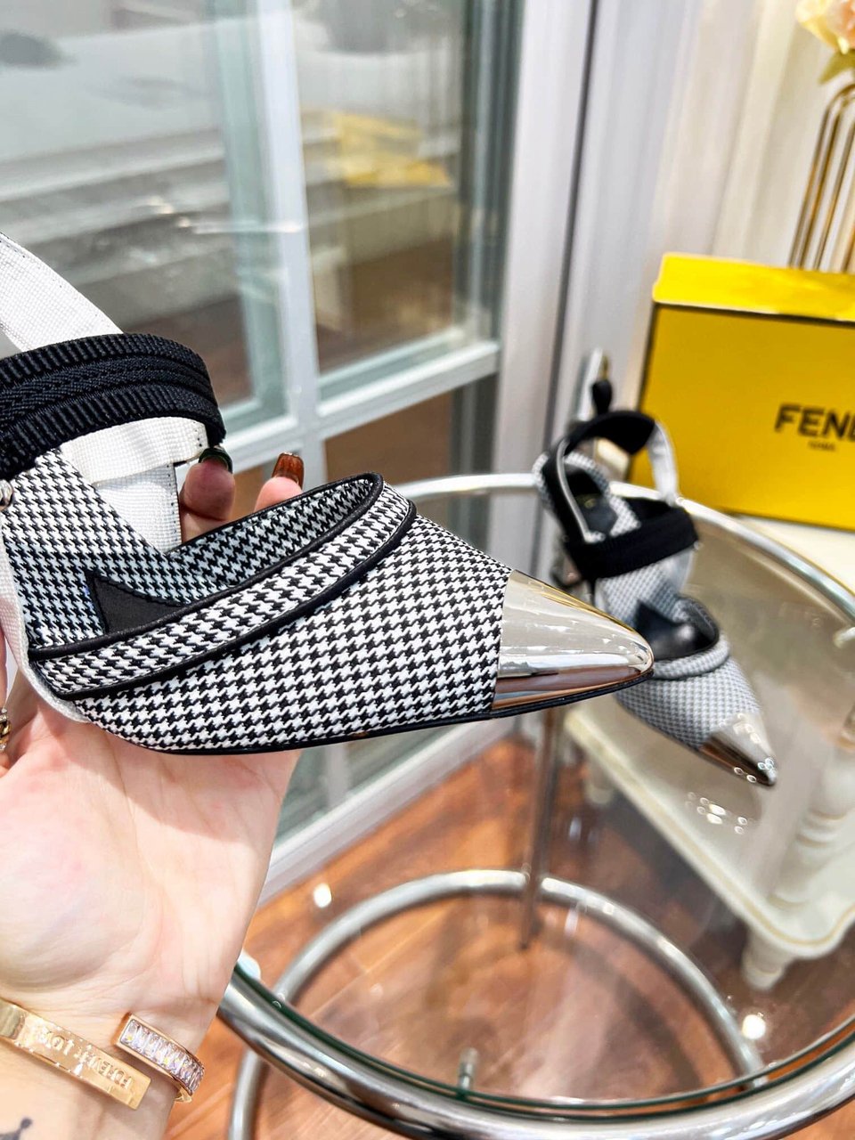 Fendi Colibri 85Mm Beaded Slingback Pumps Sliver Black view 6