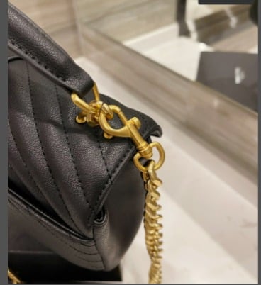 Ysl College Medium Chain In Quilted Leather Black Gold view 8