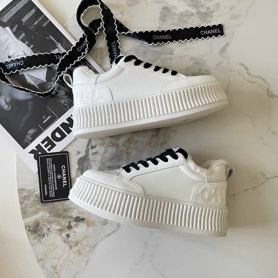 Chanel Winter Fur Sneakers White view 3