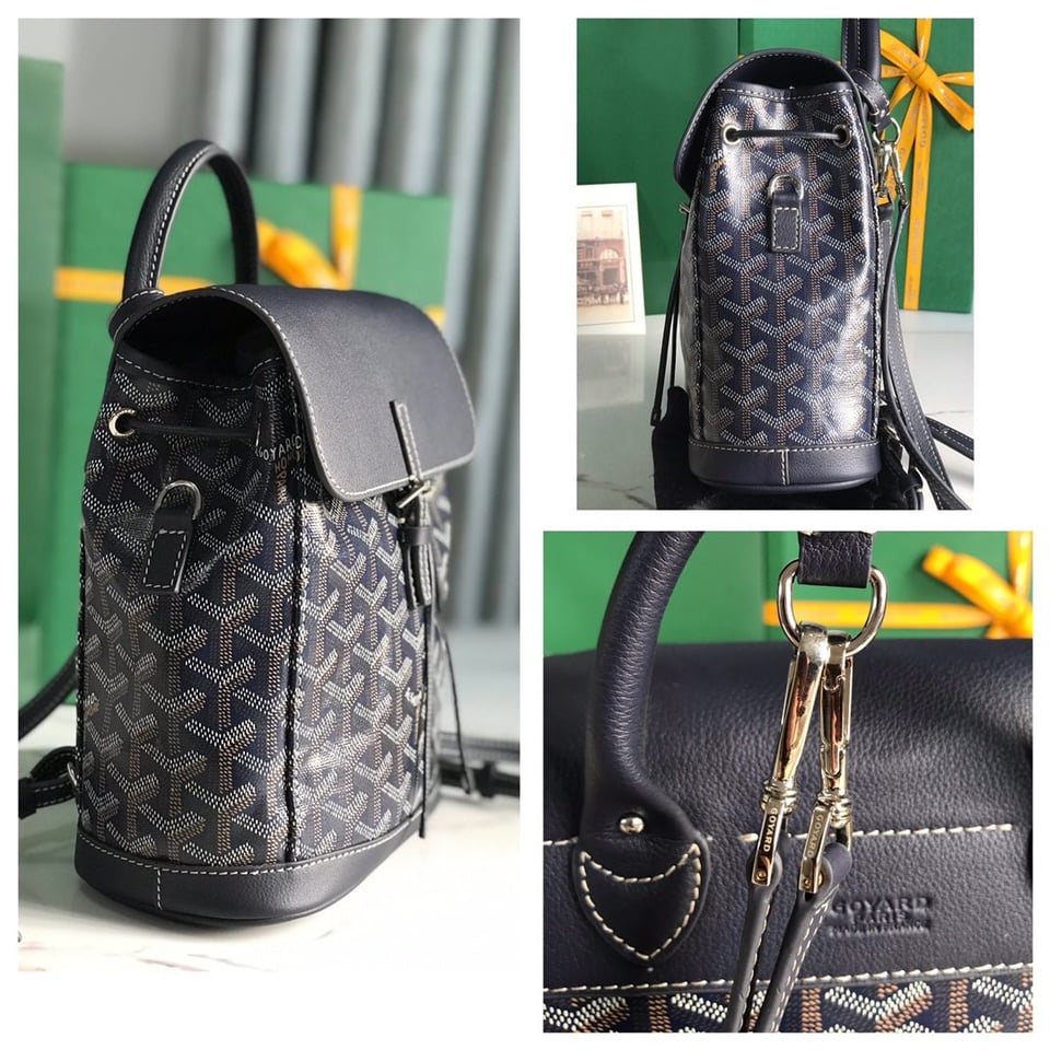 Goyard Alpin Mini Backpack 21cm Navy Blue Lambskin And Goyardine Canvas view 8