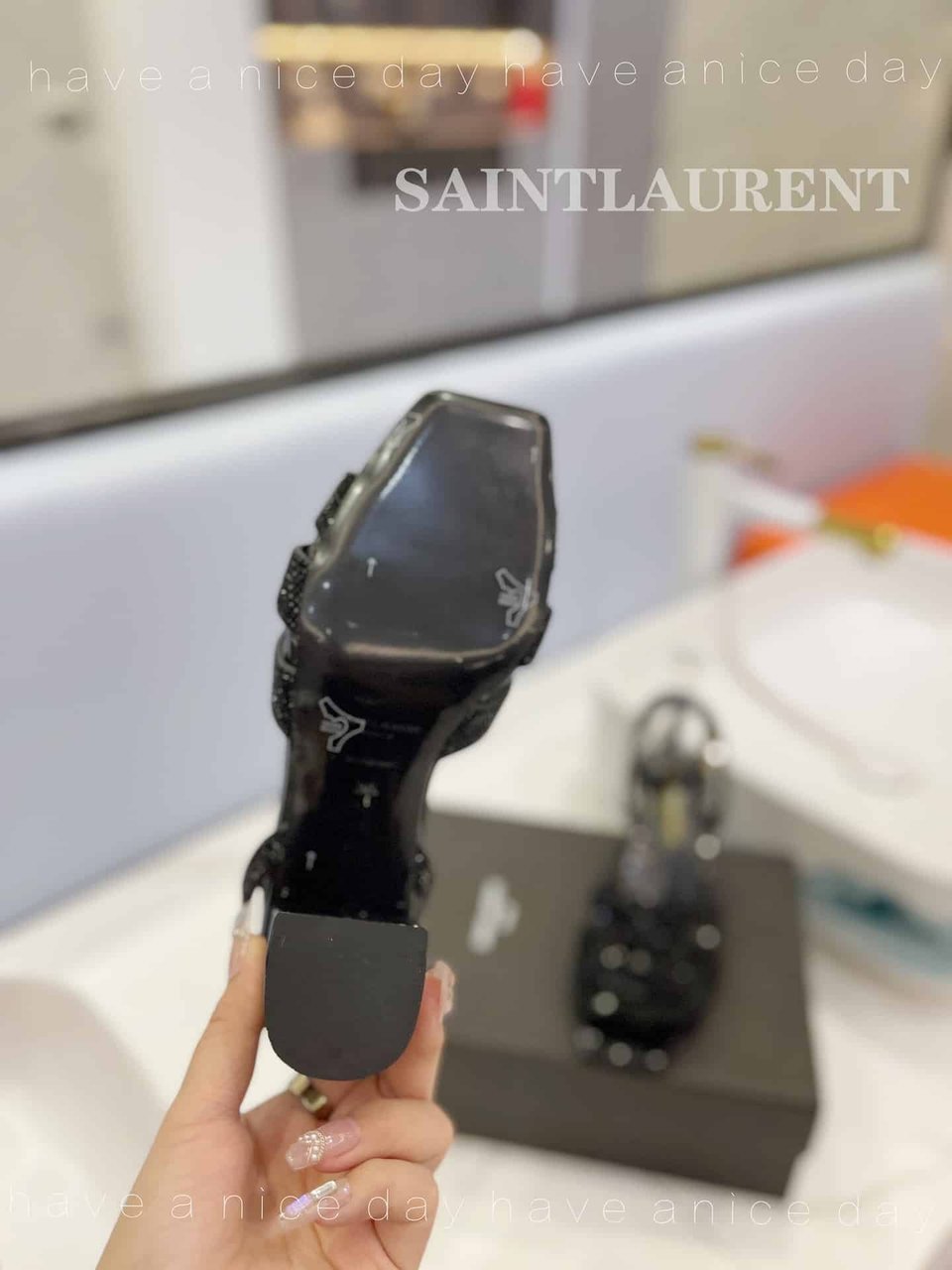 Saint Laurent Tribute Leather Sandals Metallic Black view 10