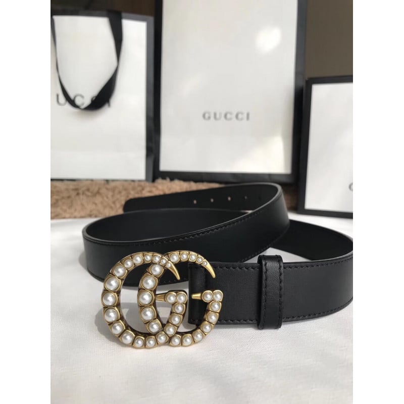 Gucci 30mm Leather Belt With Pearl Double G 453260 view 7