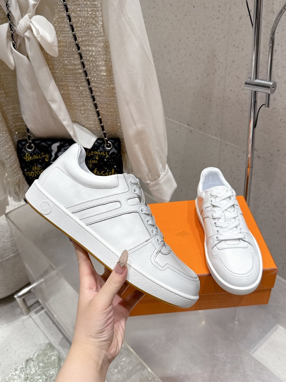 Hermès White Advantage Sneaker- Shoes for Men view 5