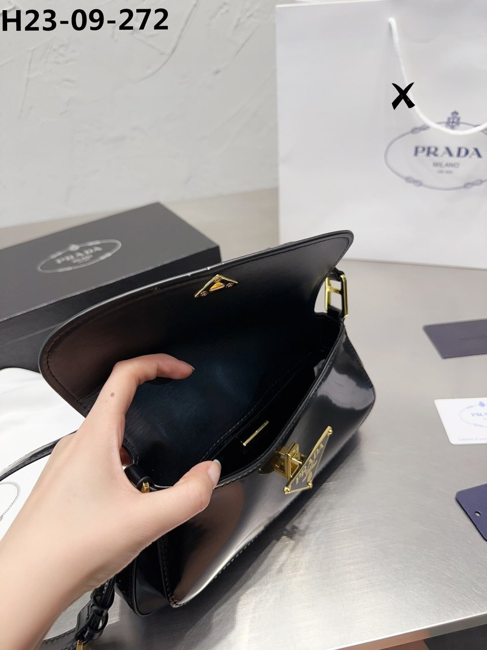 Prada Brushed Leather Bag Black 27Cm view 11