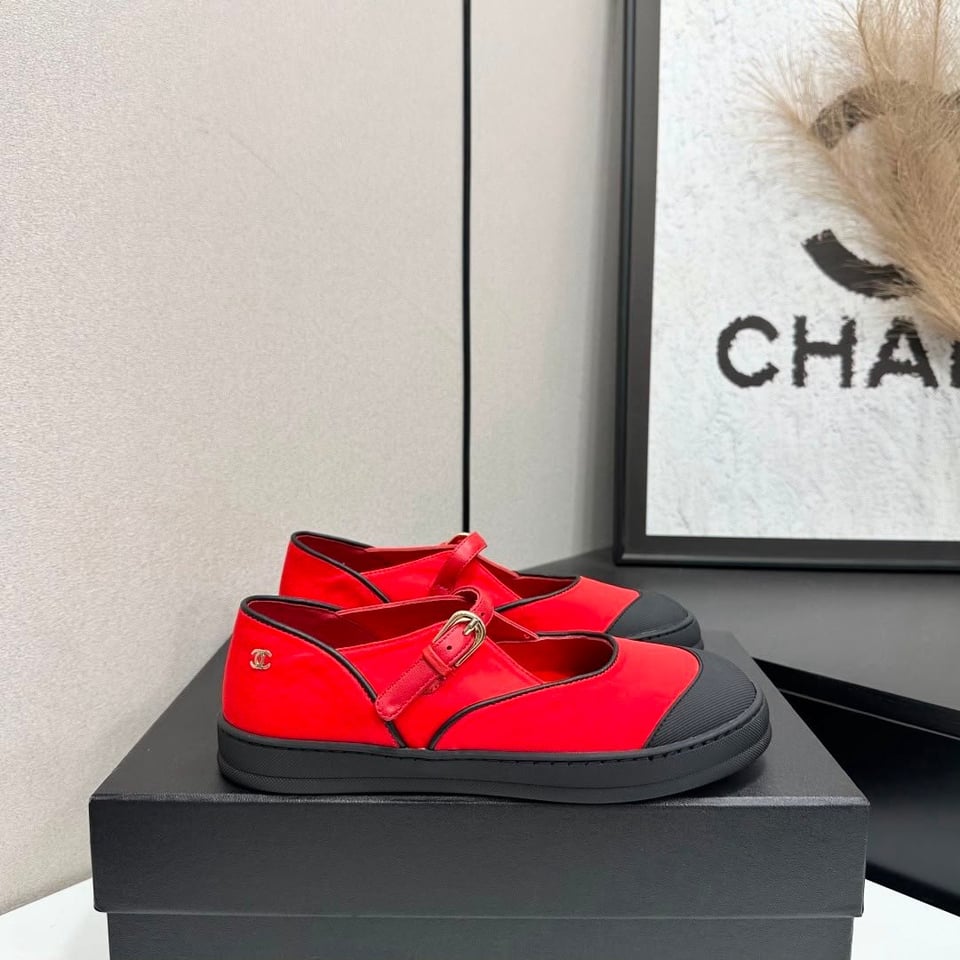 Chanel Mary Janes Fibres Mélangées &amp; Gomme Rouge &amp; Noir G47139 view 5