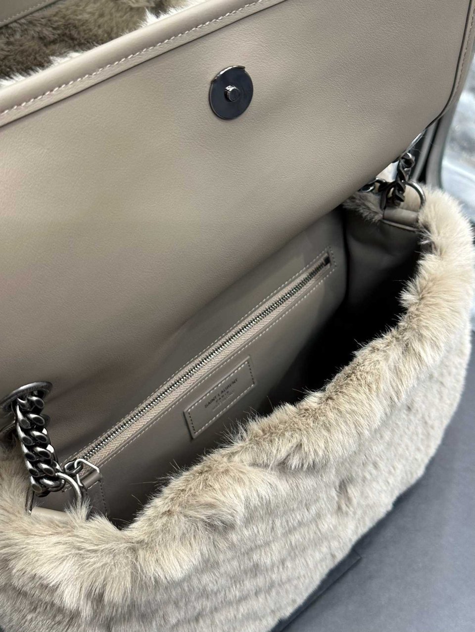 Saint Laurent Niki Medium Chain Bag In Shearling Brown view 6