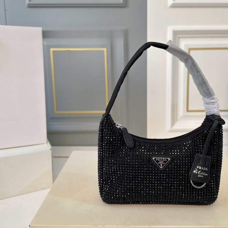 Prada Re Edition Satin Mini Bag With Crystals Black 21Cm view 3