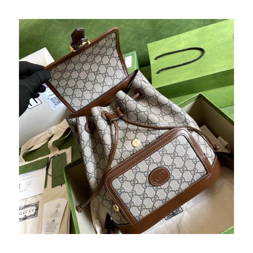 Gucci Backpack with Interlocking G in GG Supreme view 11