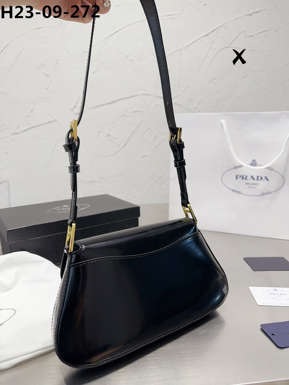 Prada Brushed Leather Bag Black 27Cm view 9