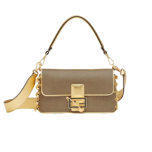 Fendi X Versace Baguette Fendace Bag In Gold Perforated Leather 25Cm