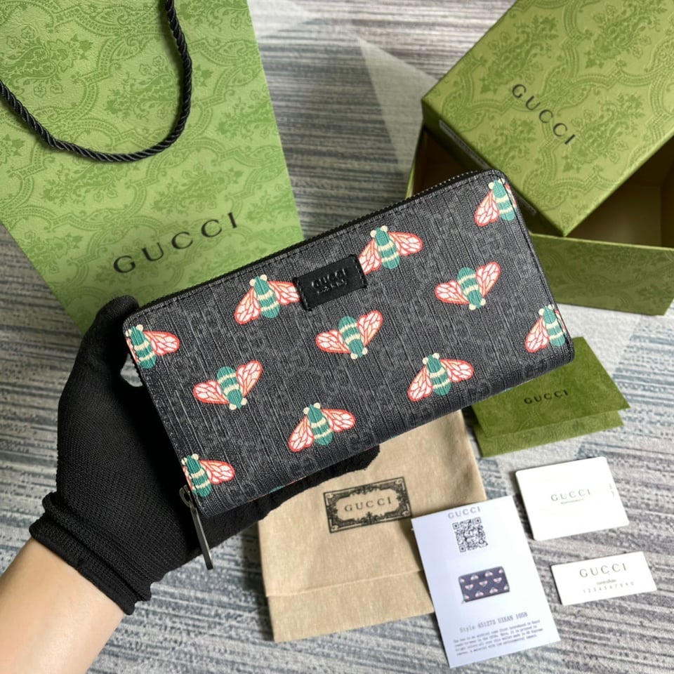 Gucci Ophidia GG Zip Around Wallet With Bee Black 7.5in/19cm For Men view 3