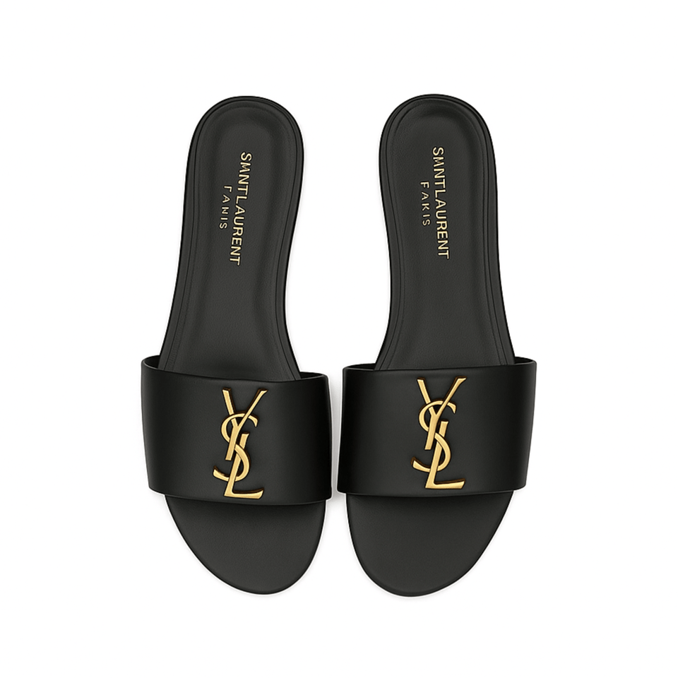 Saint Laurent Logo Slippers Black view 2