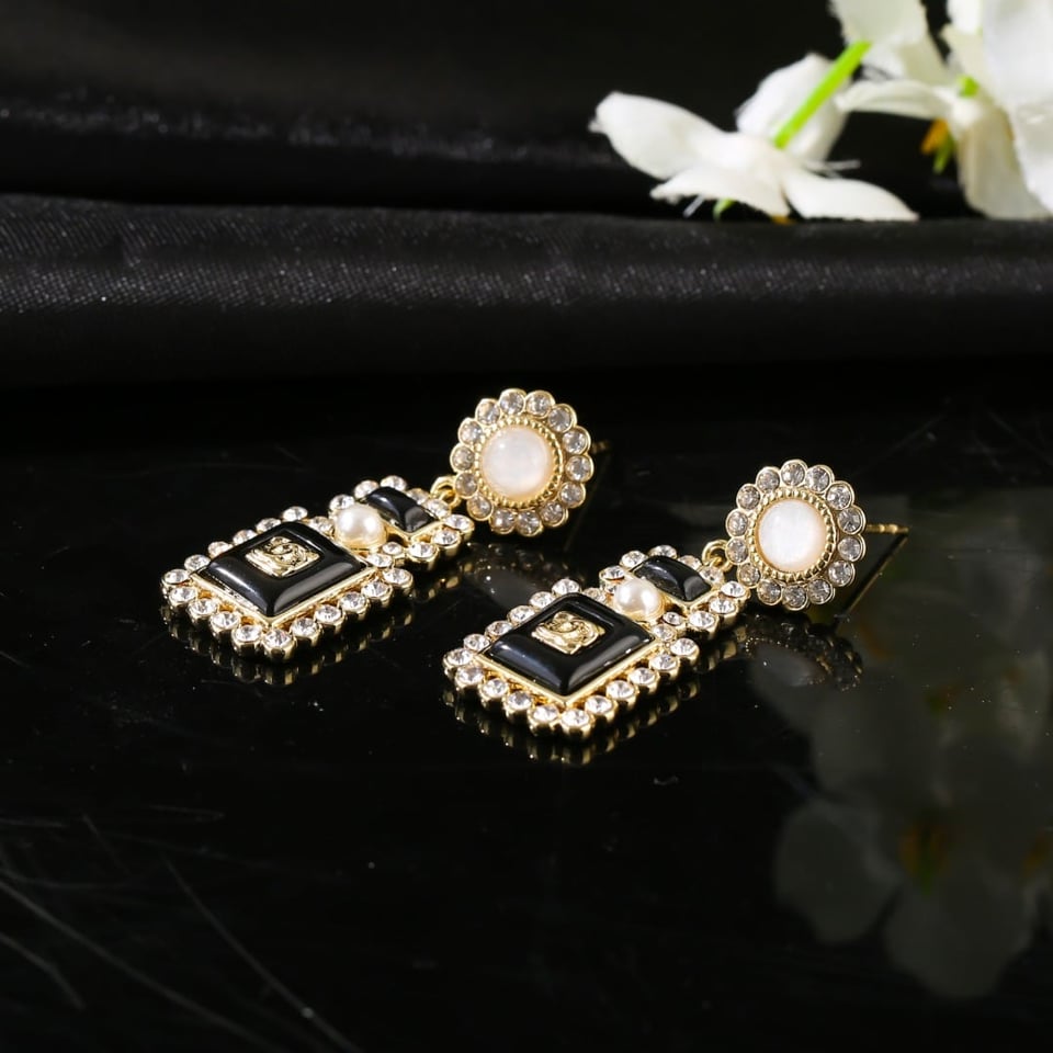 Chanel Metal Glass Black Crystal Earrings view 3