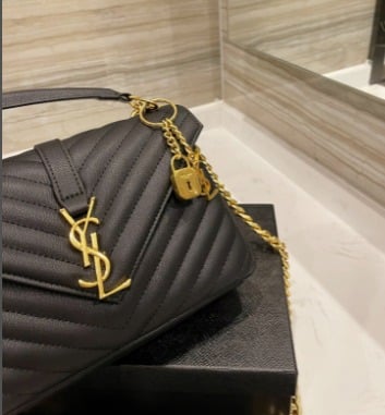 Ysl College Medium Chain In Quilted Leather Black Gold view 6