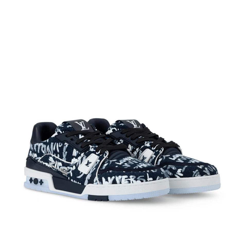 Lv Trainer Sneakers Blue – White Graffiti For Men