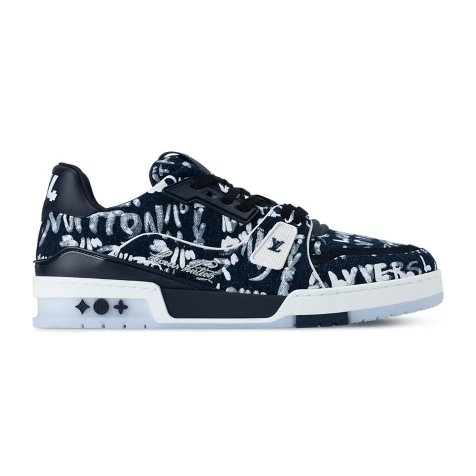 Lv Trainer Sneakers Blue – White Graffiti For Men view 3