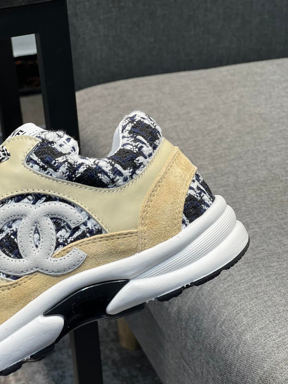 Chanel Coton Tweed Suede Calfskin Sneakers Black view 9