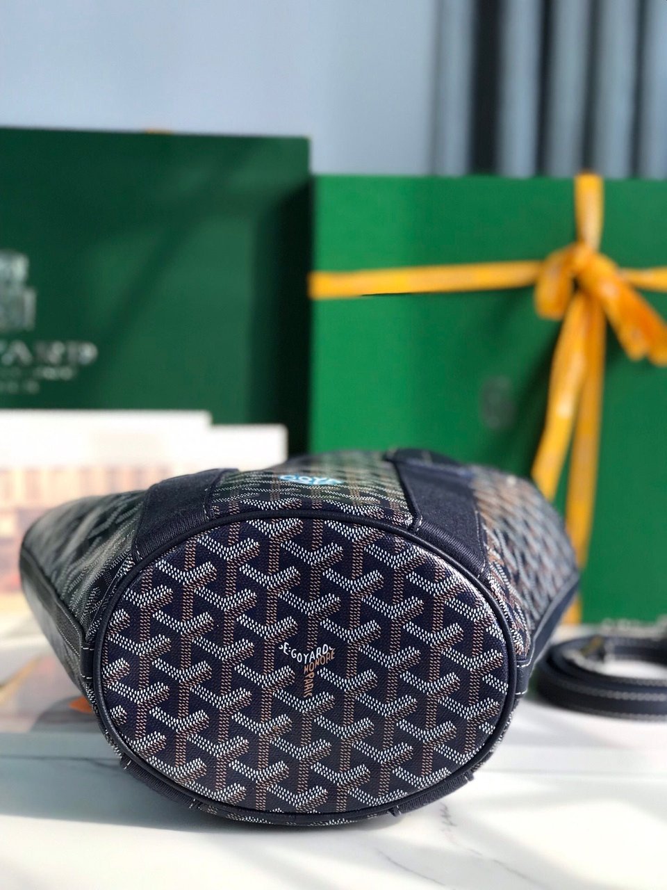 Goyard Small Belharra 24 Cm Navy Blue Goyardine Canvas And Lambskin view 5