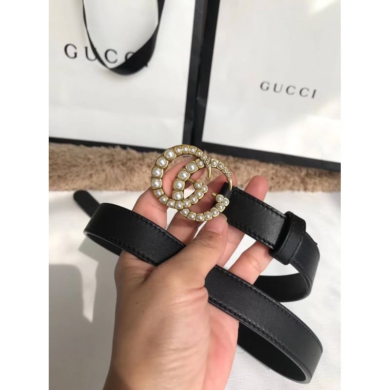 Gucci 20mm Leather Belt With Pearl Double G 453260 view 6