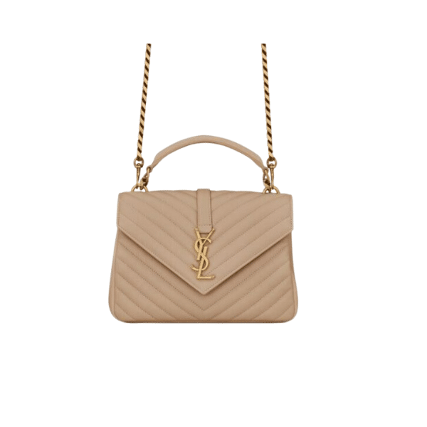 Saint Laurent Collège Medium Chain Bag In Quilted Leather Beige 24Cm view 2