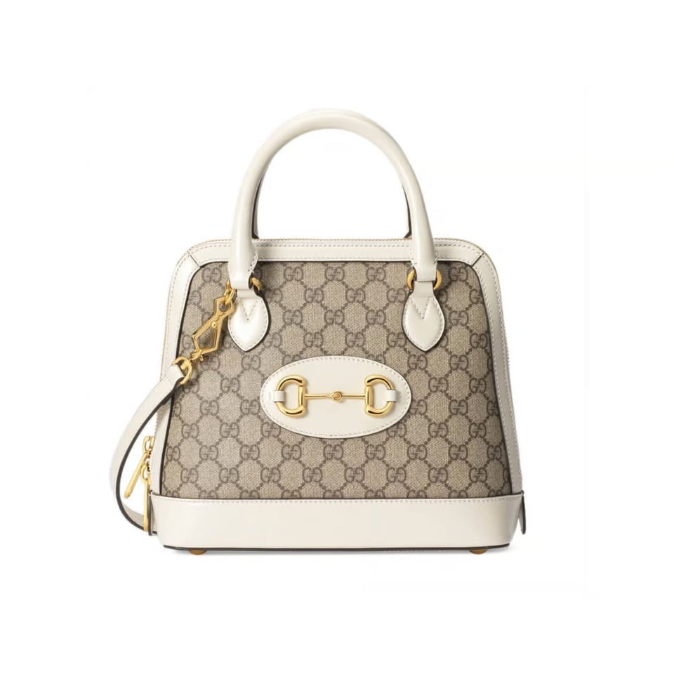 Gucci 1955 Horsebit mall Top Handle Bag In White GG Supreme Canvas 25cm view 2