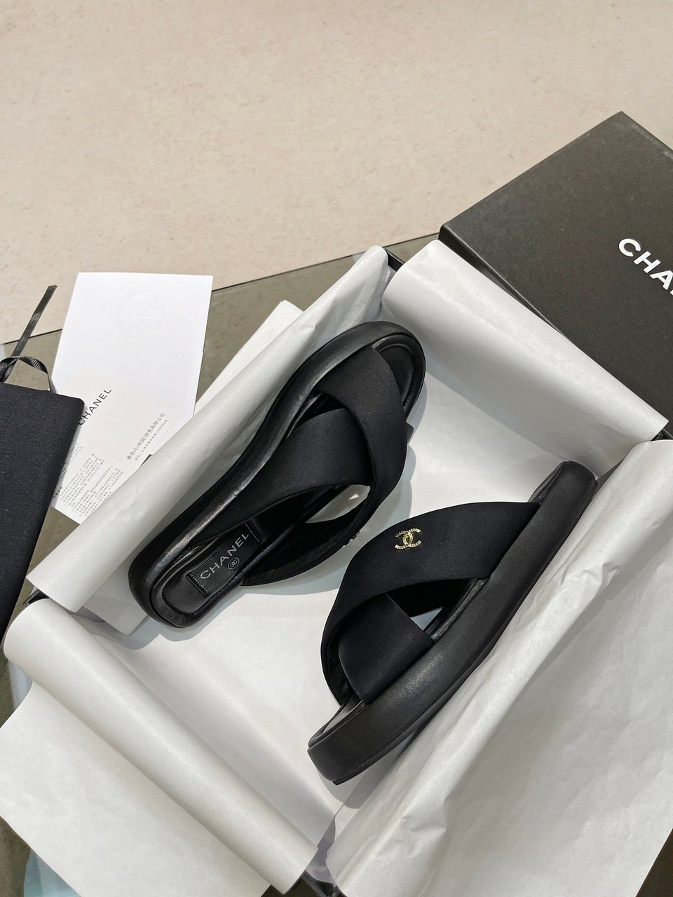 Chanel Cc Logo Criss Cross Slides Black view 3