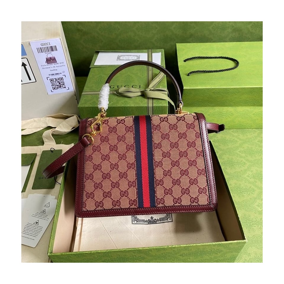 Gucci Ophidia Small Top Handle Bag With Web Burgundy view 3