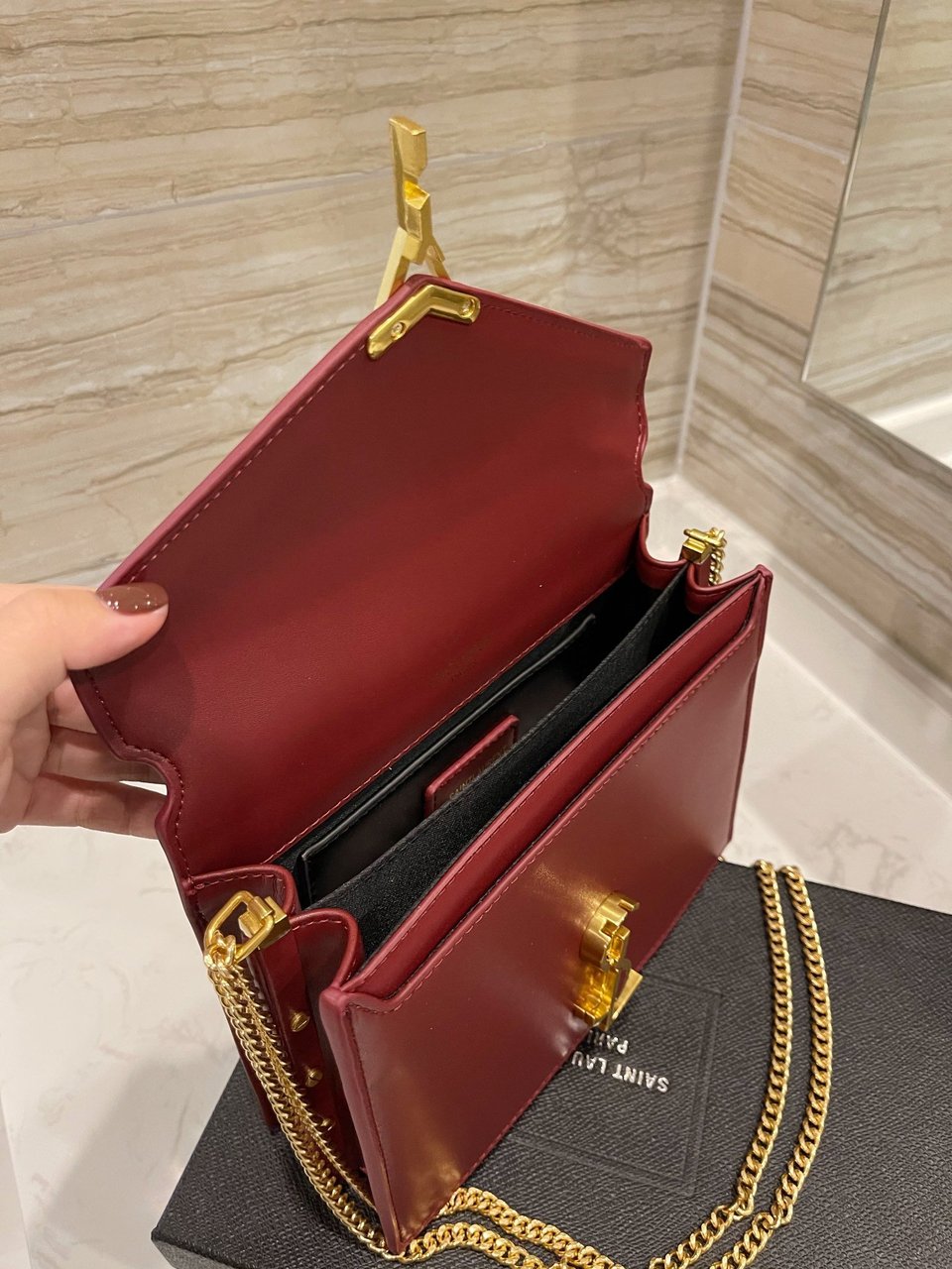 Saint Laurent Cassandra Chain Crossbody Bag Wine Red view 5