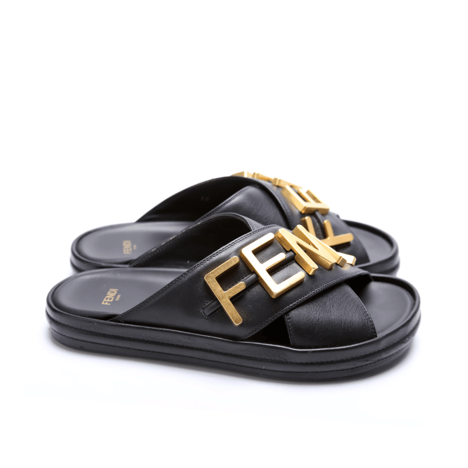 Fendi Fendigraphy Leather Slides Black 8X8289Ai1Rf1H1K view 2