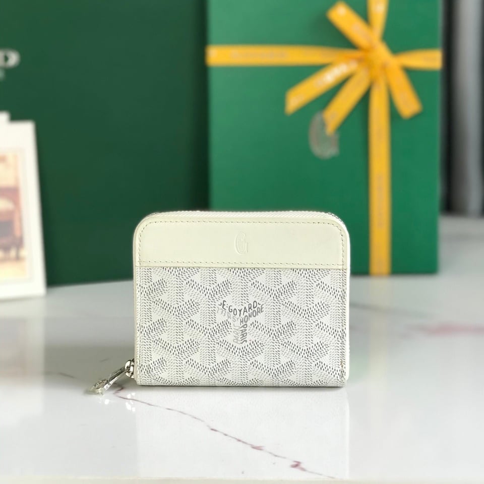 Goyard Matignon Mini Wallet 11cm White Goyardine Canvas And Calfskin view 2