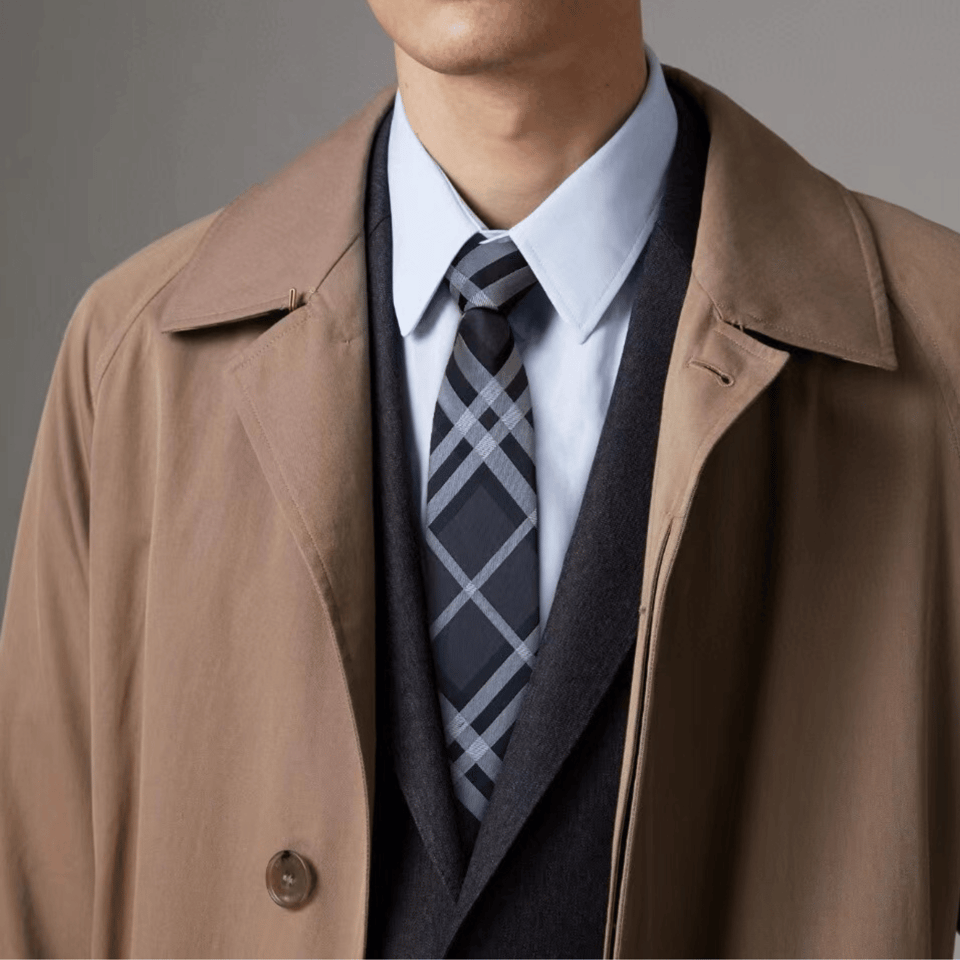 Burberry Grey Luxe Check Silk Tie For Men view 10