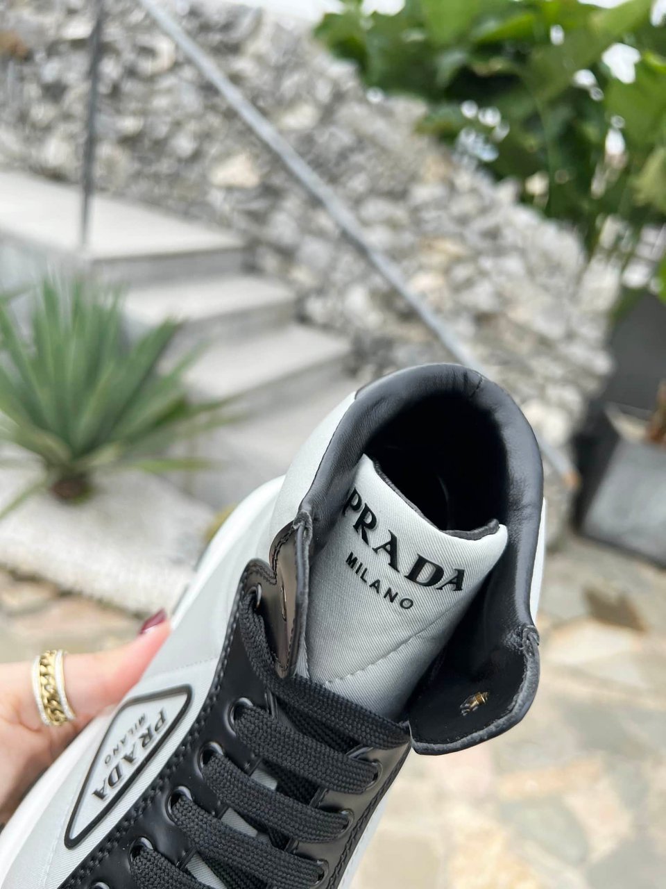 Prada Prax 01 Re Nylon And Brushed Leather Sneakers Grey view 4