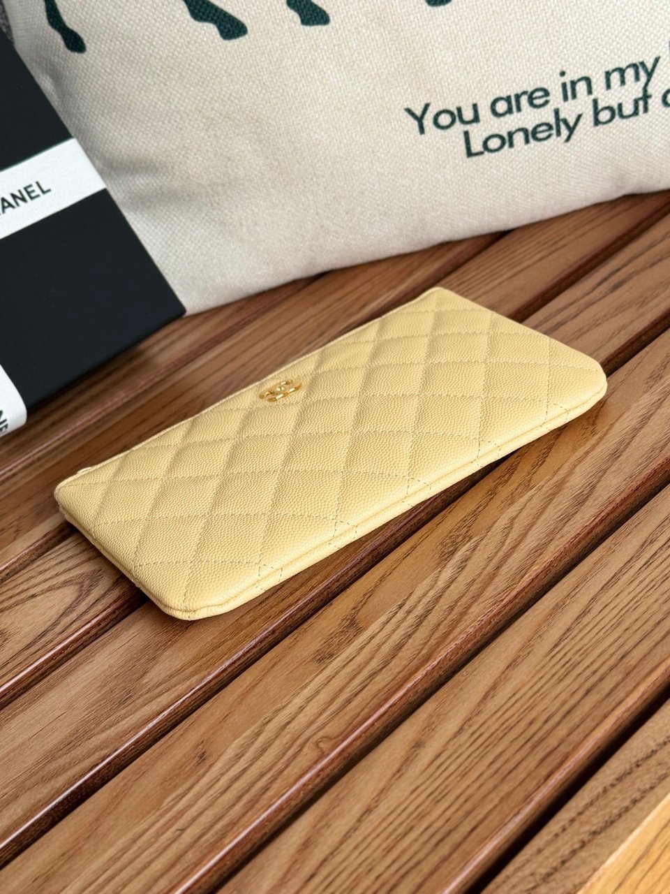 Chanel Zipped Wallet 20Cm Light Yellow Quilted Caviar Gold Hardware view 10