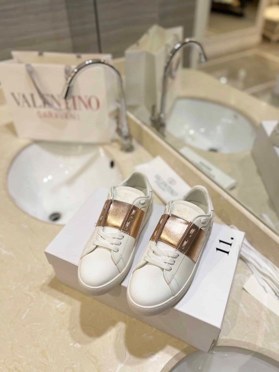 Valentino Garavani Rockstud Open Metallic Leather Sneaker Gold Uy2S0830Flrl71 view 9