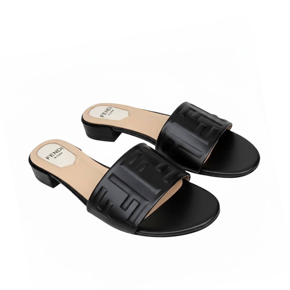 Fendi Silk Cowhide Slippers Black