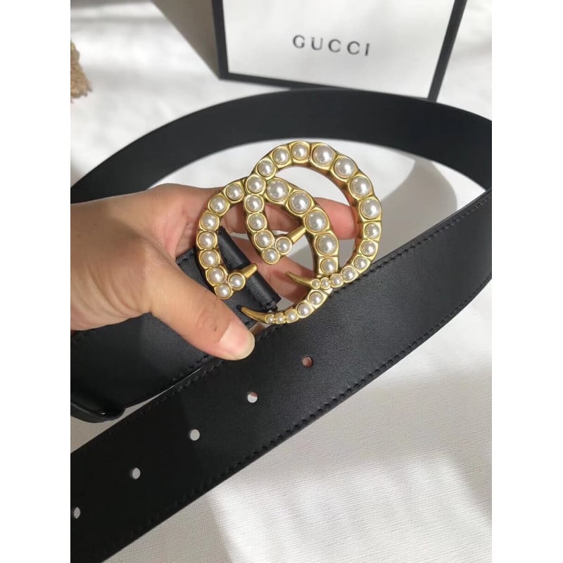 Gucci 40mm Leather Belt With Pearl Double G 453260 view 10