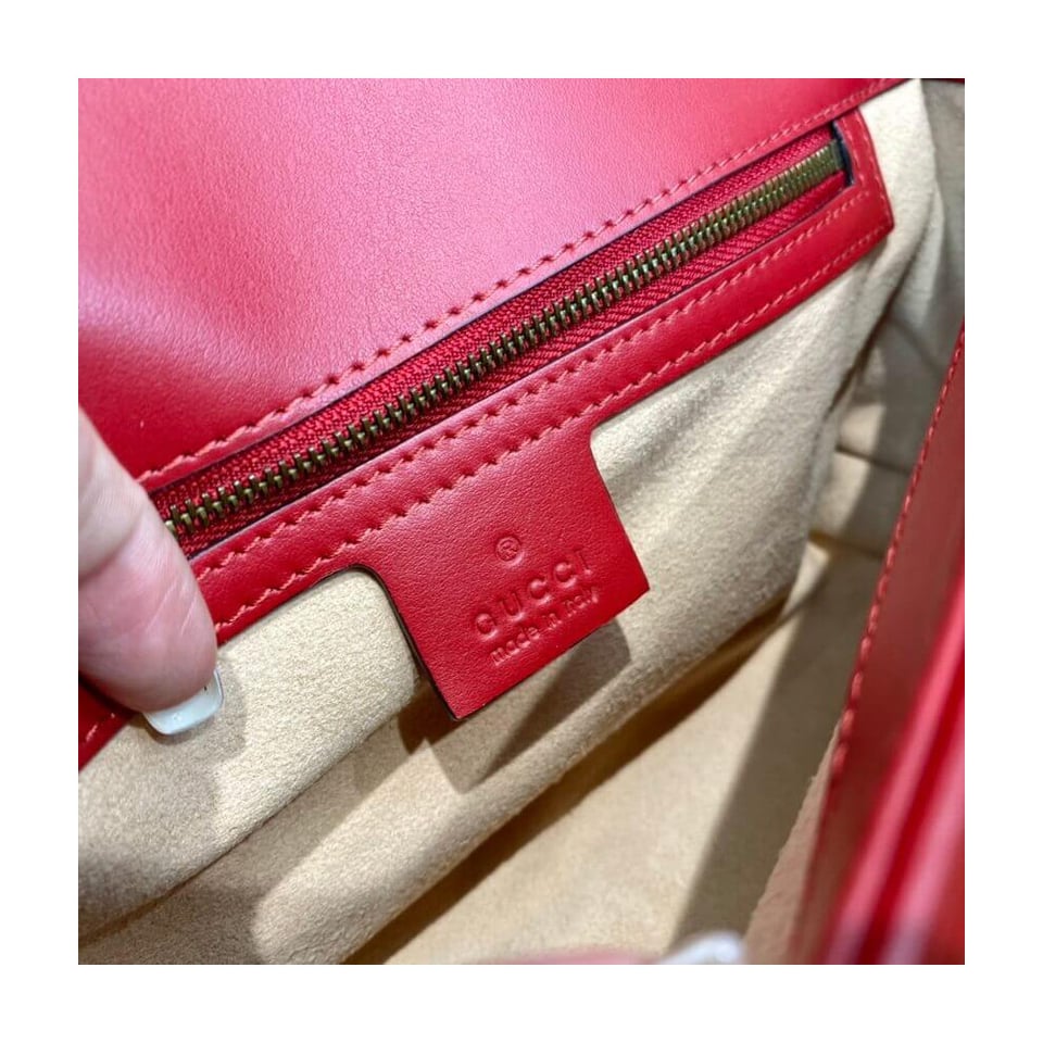 Gucci GG Marmont Matelasse Chevron Leather Small Shoulder Bag Red view 17