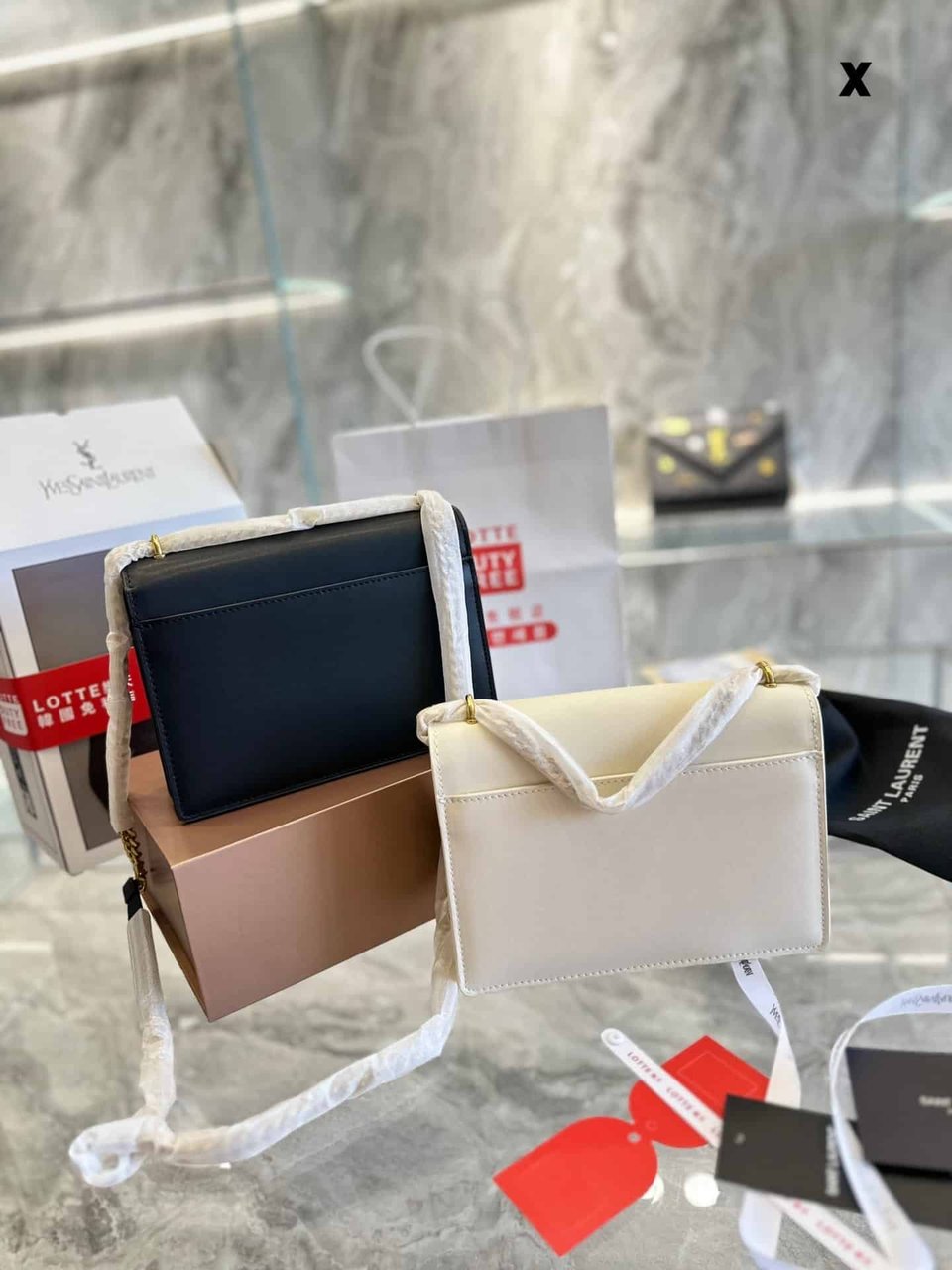 Saint Laurent Sunset Chain Bag In Smooth Leather With Sticker White 22Cm view 6