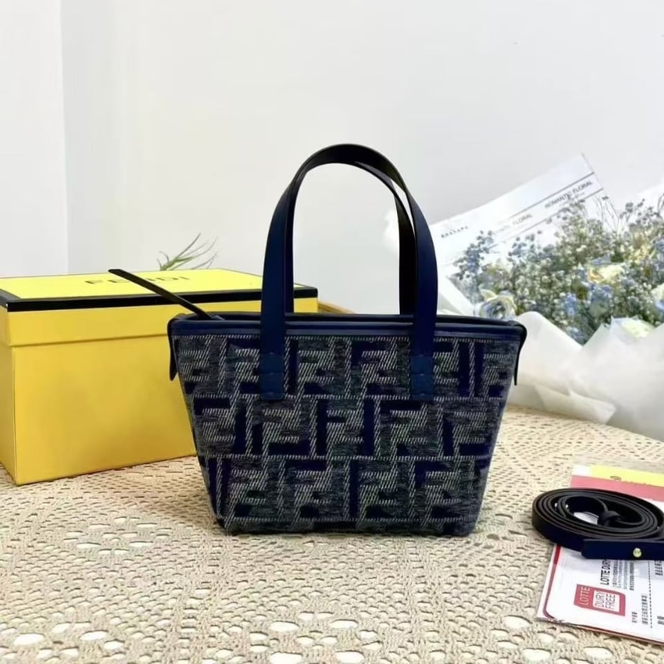 Fendi Roll Mini Ff Chenille Bag Dark Blue 16Cm view 3