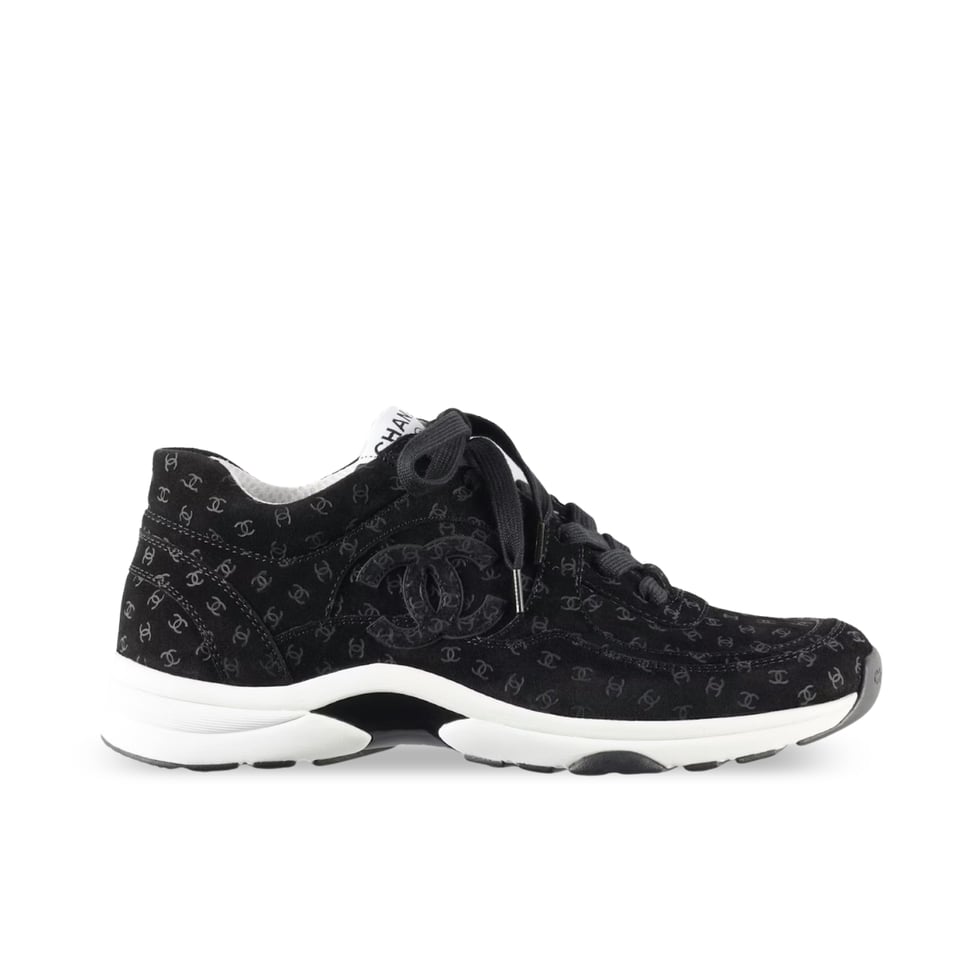 Chanel Cc Embossed Logo Suede Black