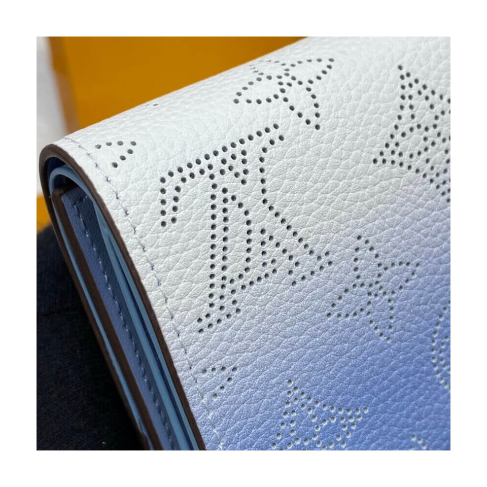 Louis Vuitton Iris Compact Wallet in Blue Gradient Mahina Perforated Leather view 6