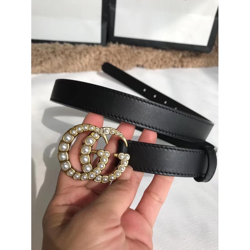 Gucci 20mm Leather Belt With Pearl Double G 453260 view 2