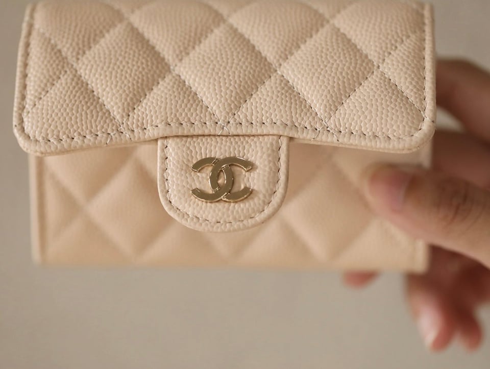 Chanel Flap Card Holder 11.3 Beige Grained Calfskin Gold Icon view 3