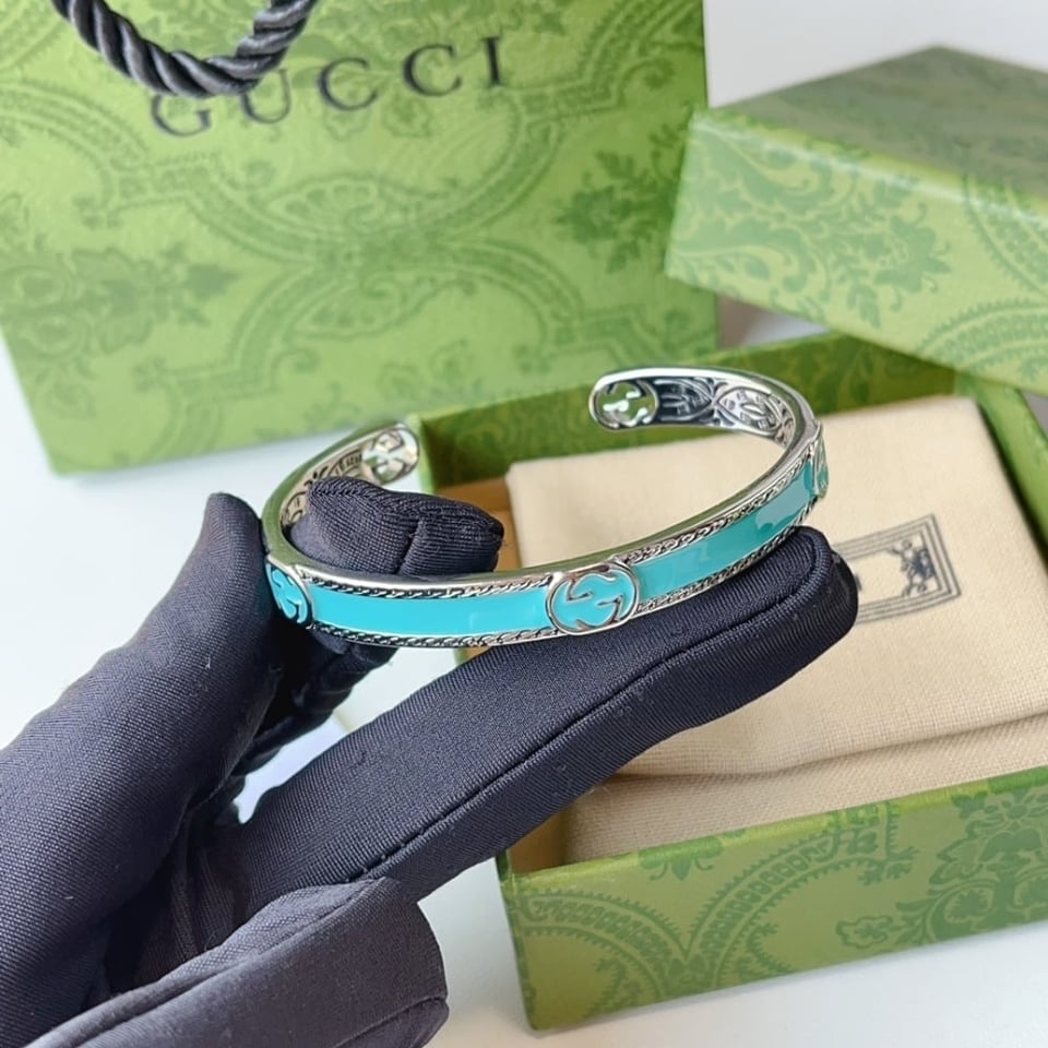 Gucci Cuff Bracelet Interlocking Gg Sterling Silver Turquoise Enamel view 4
