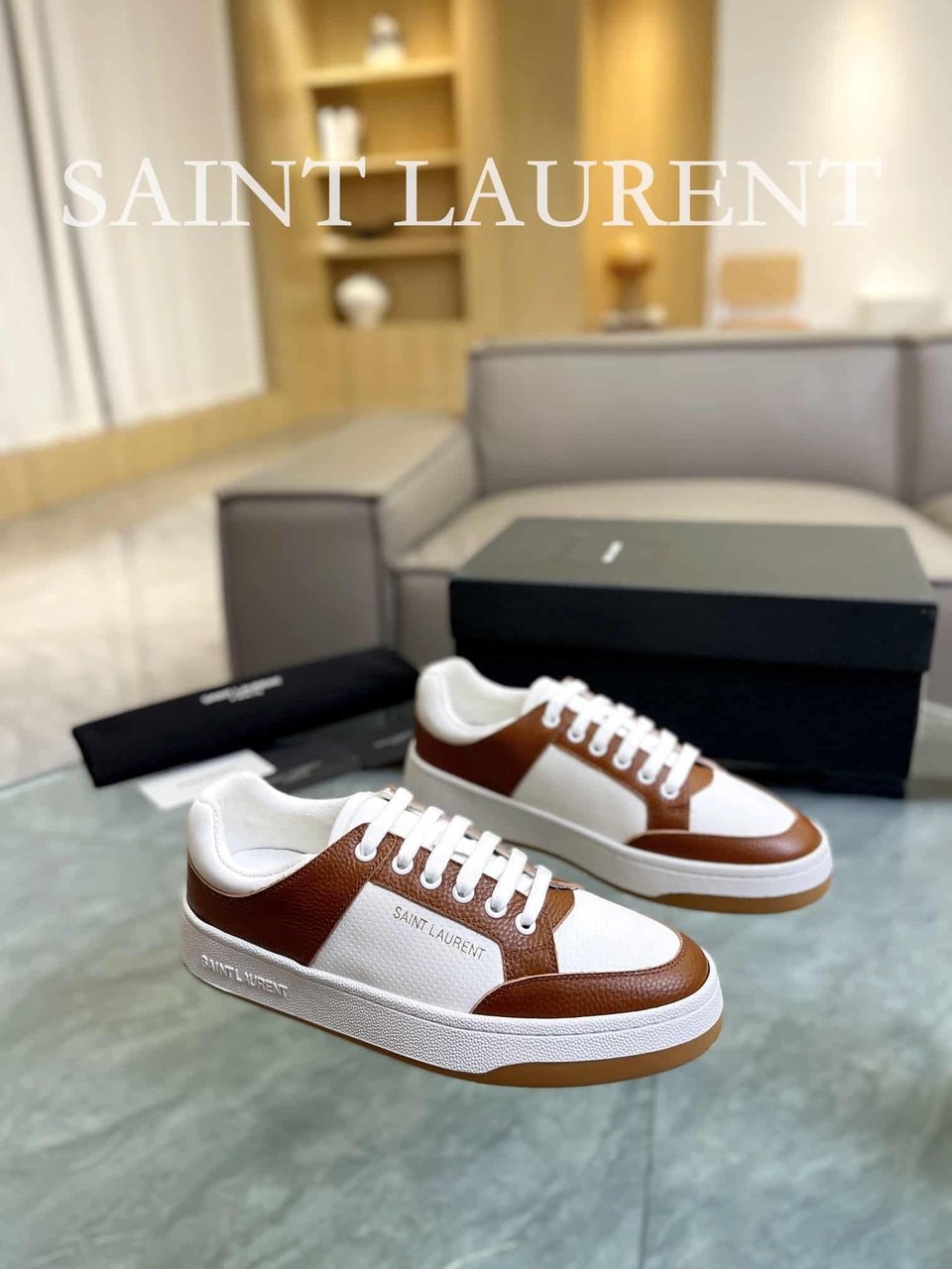 Saint Laurent Perforated Leather Sneakers Brown view 8