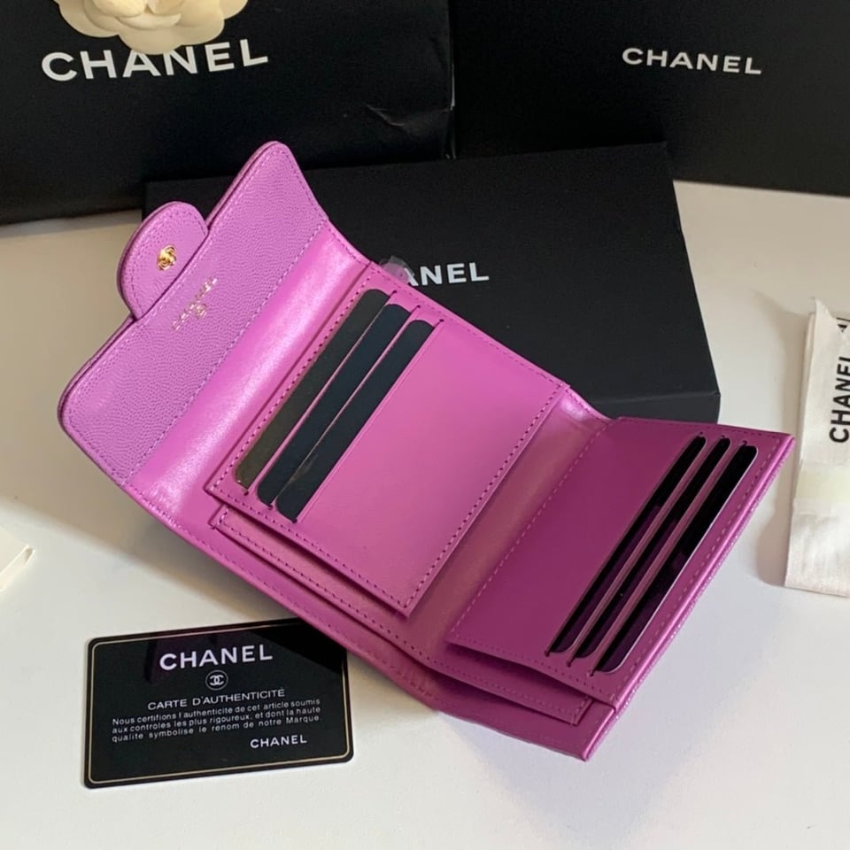 Chanel Flap Card Holder 11.5 Hot Pink Grained Calfskin Gold Icon view 6