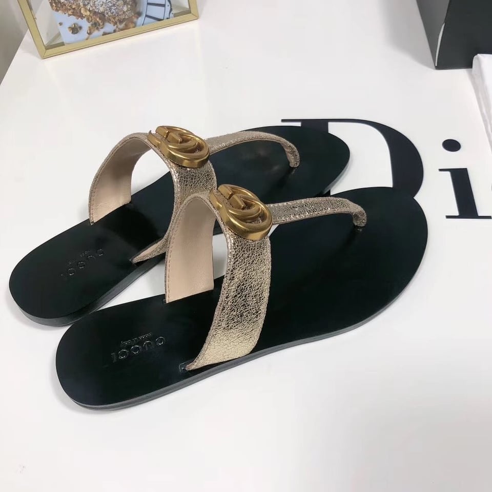 Gucci Double G Thong Leather Metallic Gold ?497444 0B7N0 7100 view 5