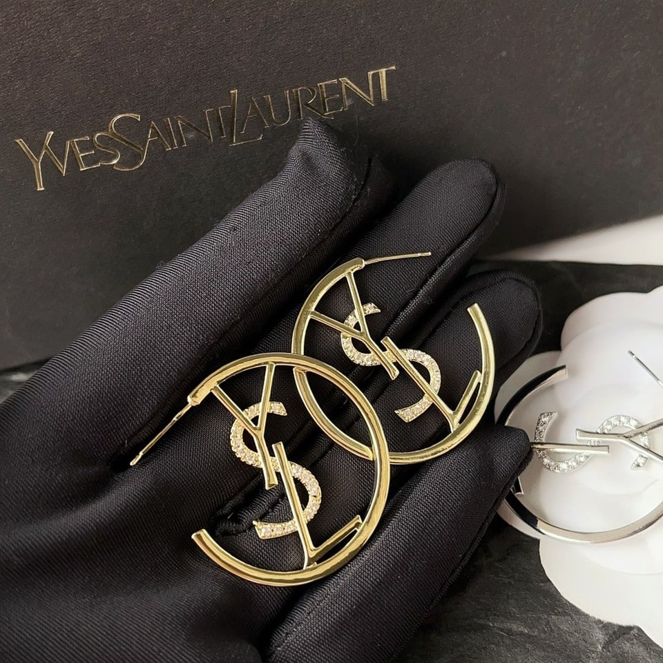 Saint Laurent Ysl Hoop Earrings With Crystal Gold view 2